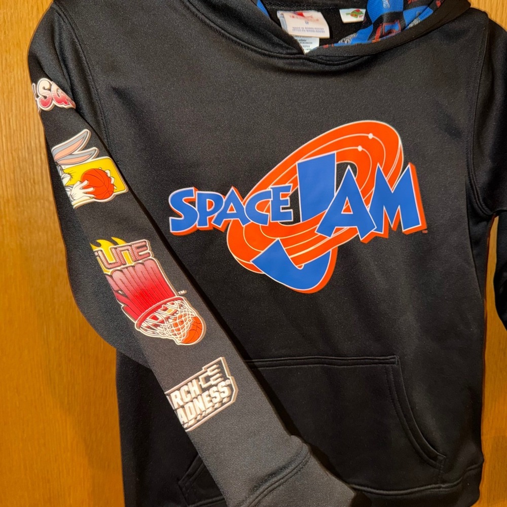 Champion Space Jam Hoodie Kids Small Black Graphic Tune Squad Bugs Bunny NEW